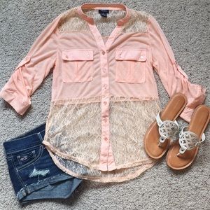 Rue 21 Peach Lace Button Top